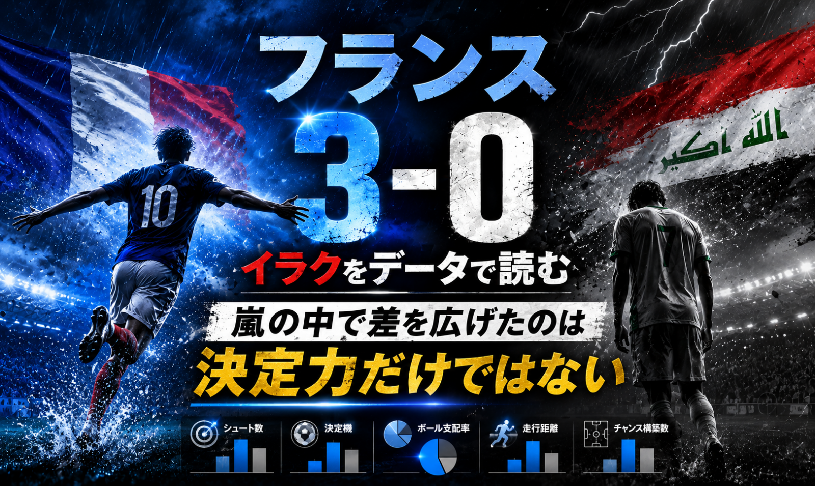 フランス3-0イラクをデータで読む:嵐の中で差を広げたのは決定力だけではない image
