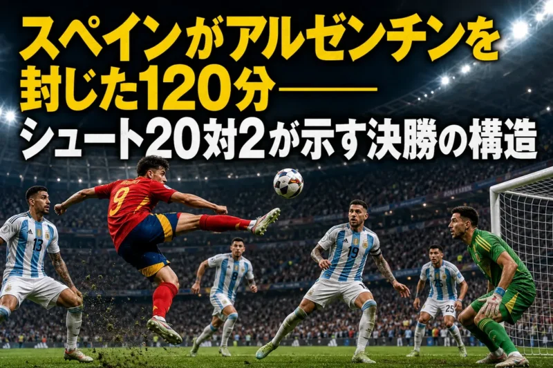 スペインとアルゼンチンが激突した2026年ワールドカップ決勝のイメージ。