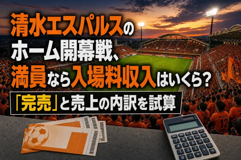 満員のIAIスタジアム日本平をイメージしたサッカー観戦風景。