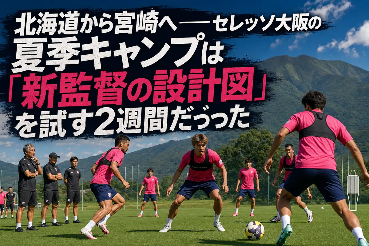 天然芝のピッチで連係練習に取り組むセレッソ大阪の選手たち。
