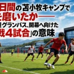 23日間の苫小牧キャンプで何を磨いたか――名古屋グランパス、開幕へ向けた「実戦4試合」の意味 北海道苫小牧のピッチで開幕へ向けて練習するサッカーチーム。