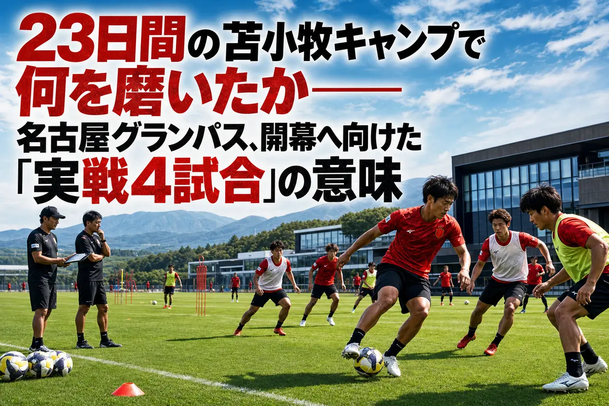 北海道苫小牧のピッチで開幕へ向けて練習するサッカーチーム。