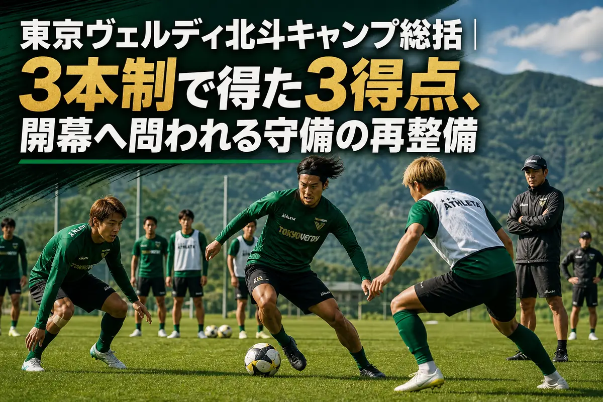 北海道北斗市の天然芝でトレーニングに取り組む東京ヴェルディをイメージした風景。