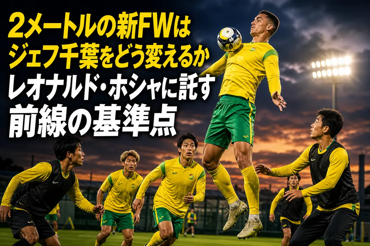 高いボールを収める大型FWと前へ走る味方選手。