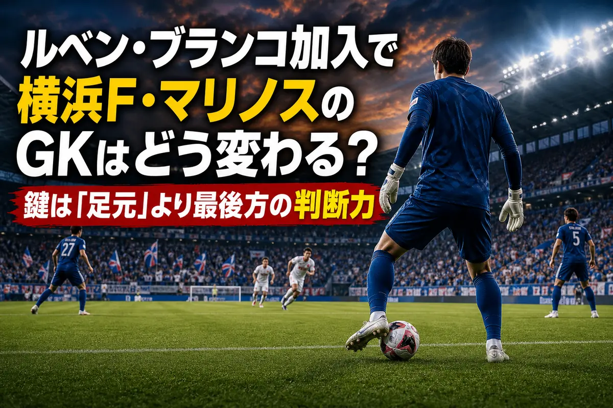 ペナルティーエリア外でボールを扱うGKと広がる最終ライン。