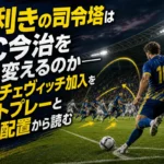 左足のキックでCKを蹴るFC今治の中盤選手をイメージしたサムネイル。