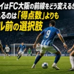FC大阪の前線でボールを収めるFWをイメージした写真。