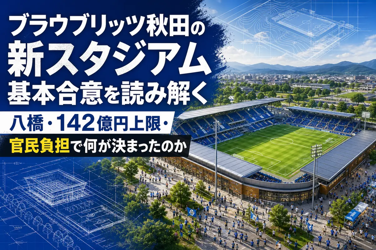 八橋運動公園に計画される新サッカースタジアムのイメージ。