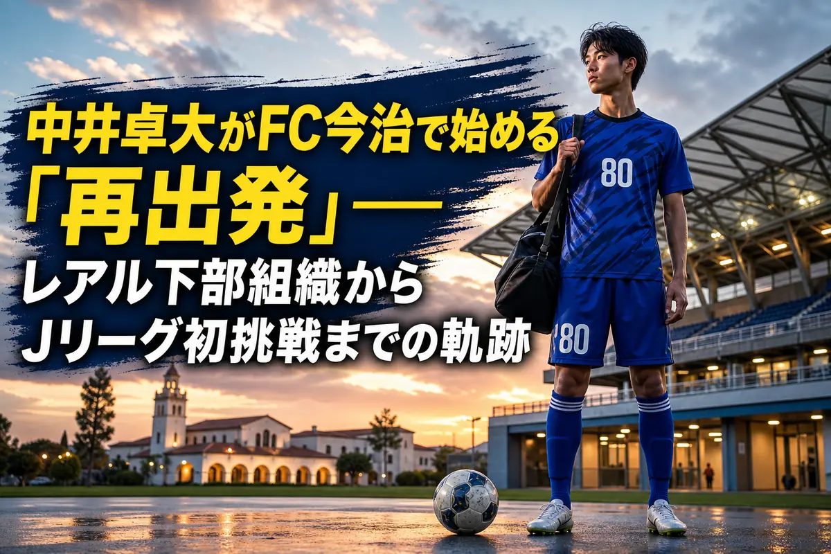FC今治で新たな一歩を踏み出す中井卓大をイメージしたサッカー場の風景。