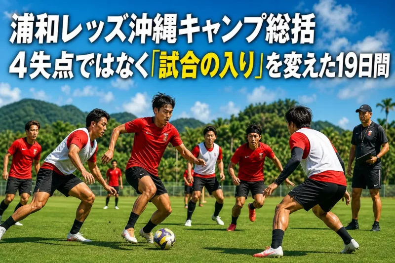沖縄県金武町のピッチで夏季トレーニングに取り組む浦和レッズの選手たち。