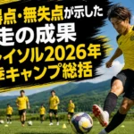 網走の天然芝グラウンドで夏季キャンプに臨む柏レイソルをイメージした風景。