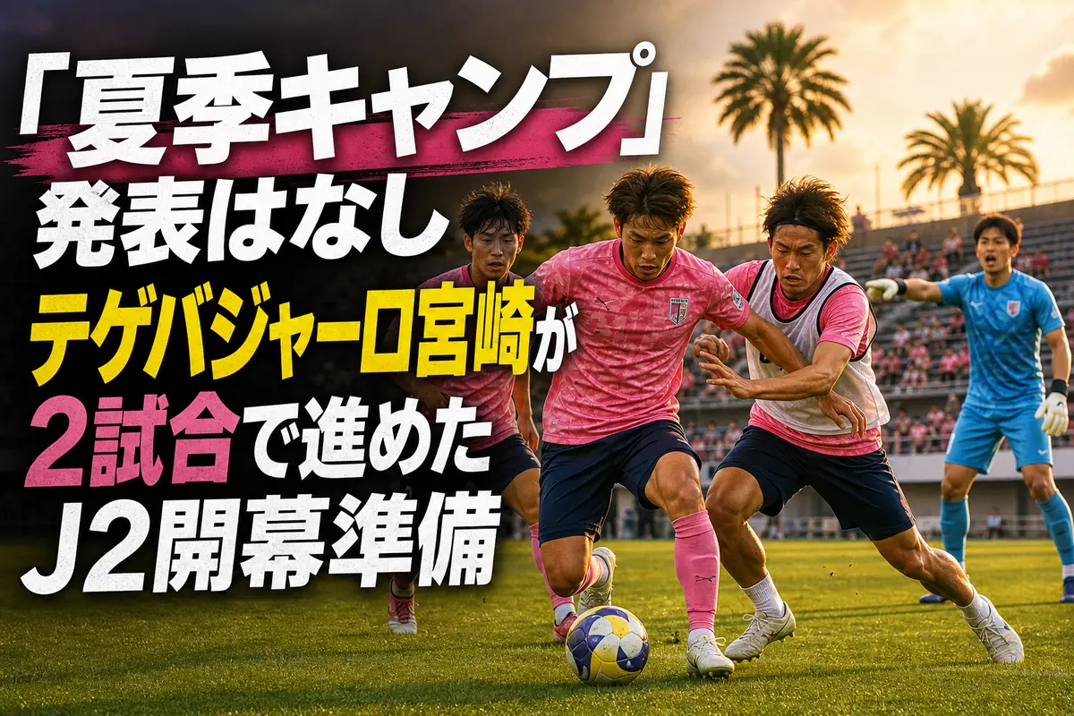 夏の宮崎で開幕に向けて実戦練習に臨むサッカーチーム。