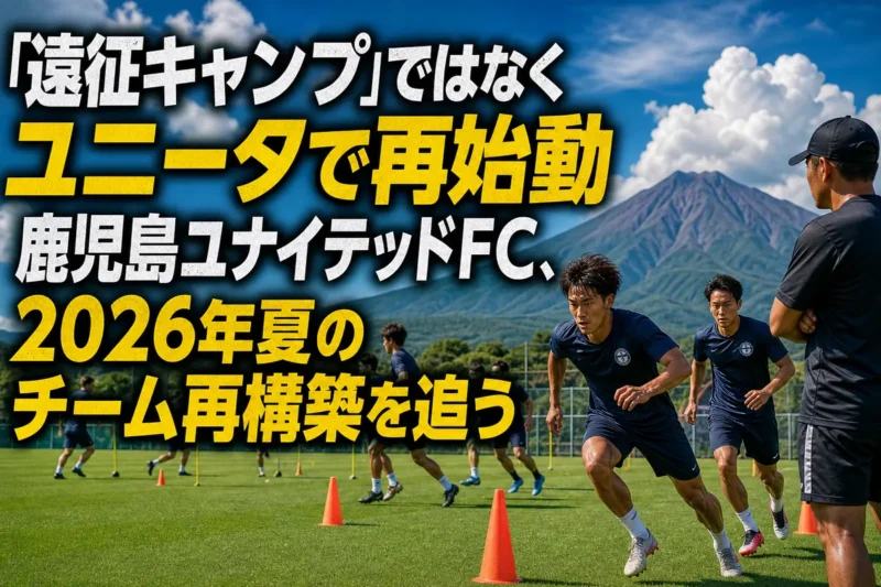 夏の練習場で新シーズンへ向けて調整する鹿児島ユナイテッドFCのイメージ。