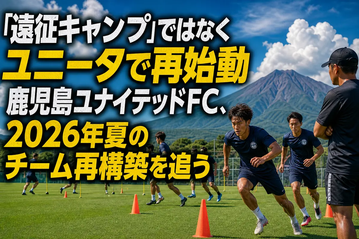 夏の練習場で新シーズンへ向けて調整する鹿児島ユナイテッドFCのイメージ。