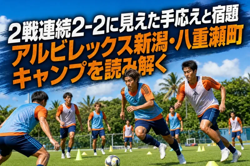 沖縄の青空の下で夏季キャンプに取り組むサッカーチーム。