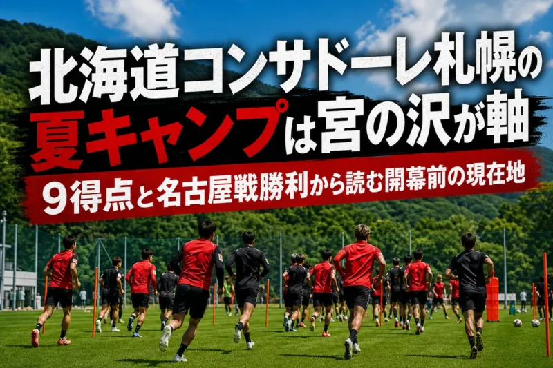 宮の沢の練習場で夏のトレーニングに取り組む赤黒の選手たち。