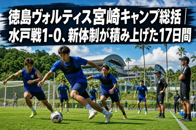宮崎の練習場で夏季キャンプに取り組むサッカーチームのイメージ。