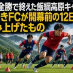 3戦全勝で終えた飯綱高原キャンプ いわきFCが開幕前の12日間で積み上げたもの 飯綱高原の緑に囲まれたグラウンドでトレーニングするサッカー選手たち。