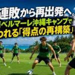 5連敗から再出発へ。湘南ベルマーレ沖縄キャンプで問われる「得点の再構築」 沖縄県名護市の緑のピッチで夏季トレーニングに取り組むサッカーチーム。