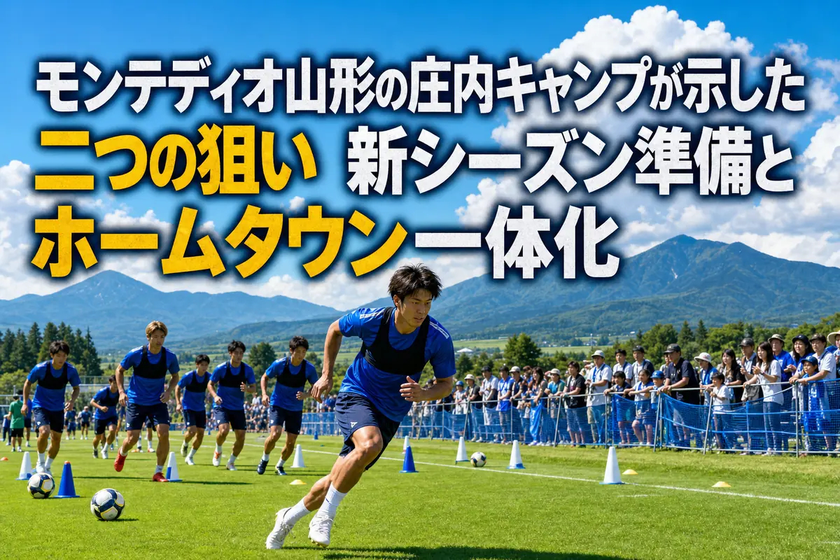 庄内の緑豊かなピッチで夏季トレーニングに励むサッカーチーム。
