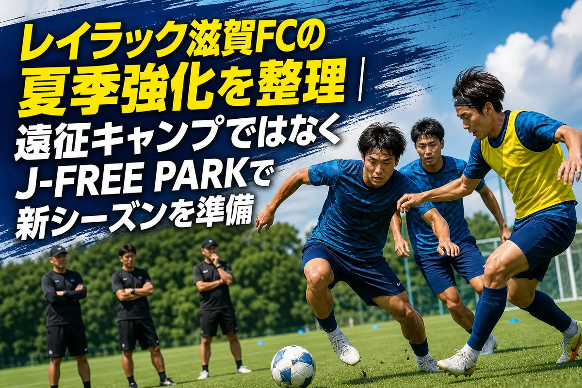夏の練習場で新シーズンに向けてトレーニングするサッカーチーム。