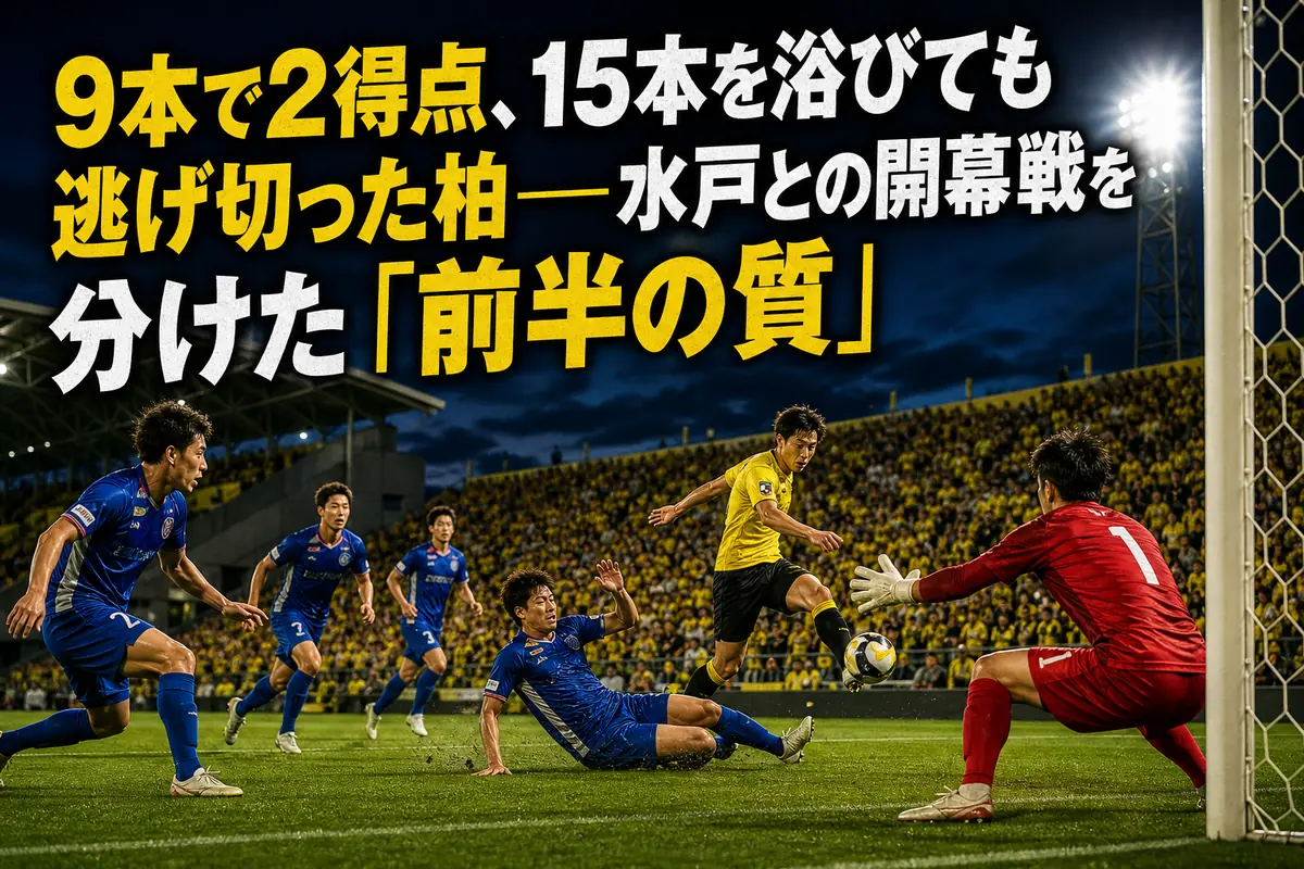 水戸戦でゴールを狙う柏レイソルの選手をイメージしたサッカー写真。