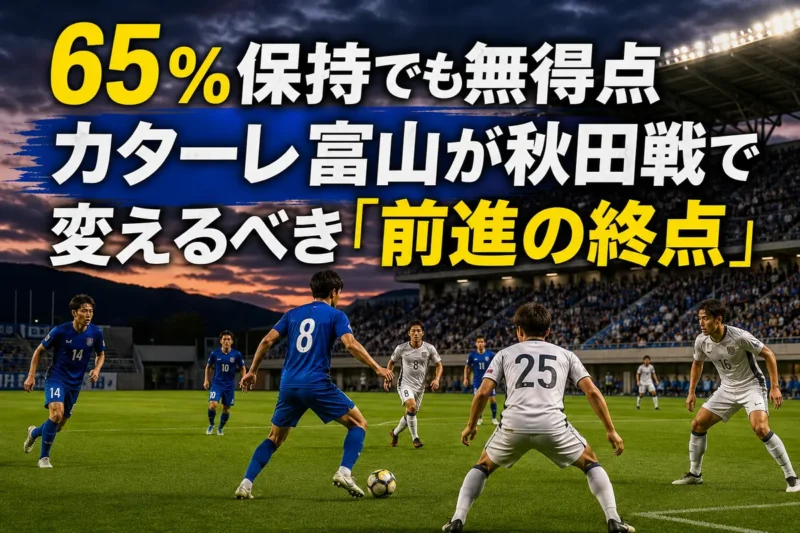 ボールを保持して中央突破を狙う青いユニフォームの選手たち。