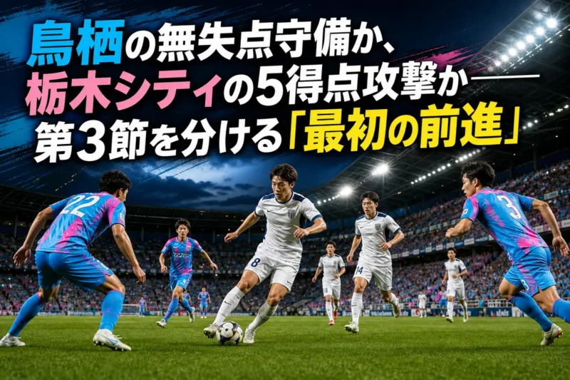 駅前不動産スタジアムで鳥栖と栃木シティが攻防を繰り広げるイメージ。