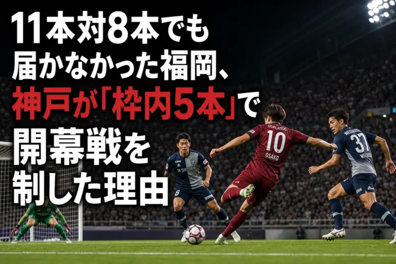 福岡対神戸の開幕戦でゴールを狙う選手たちのイメージ。