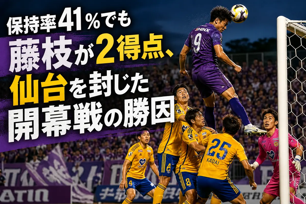 藤枝の選手が仙台戦でコーナーキックに頭で合わせるイメージ。