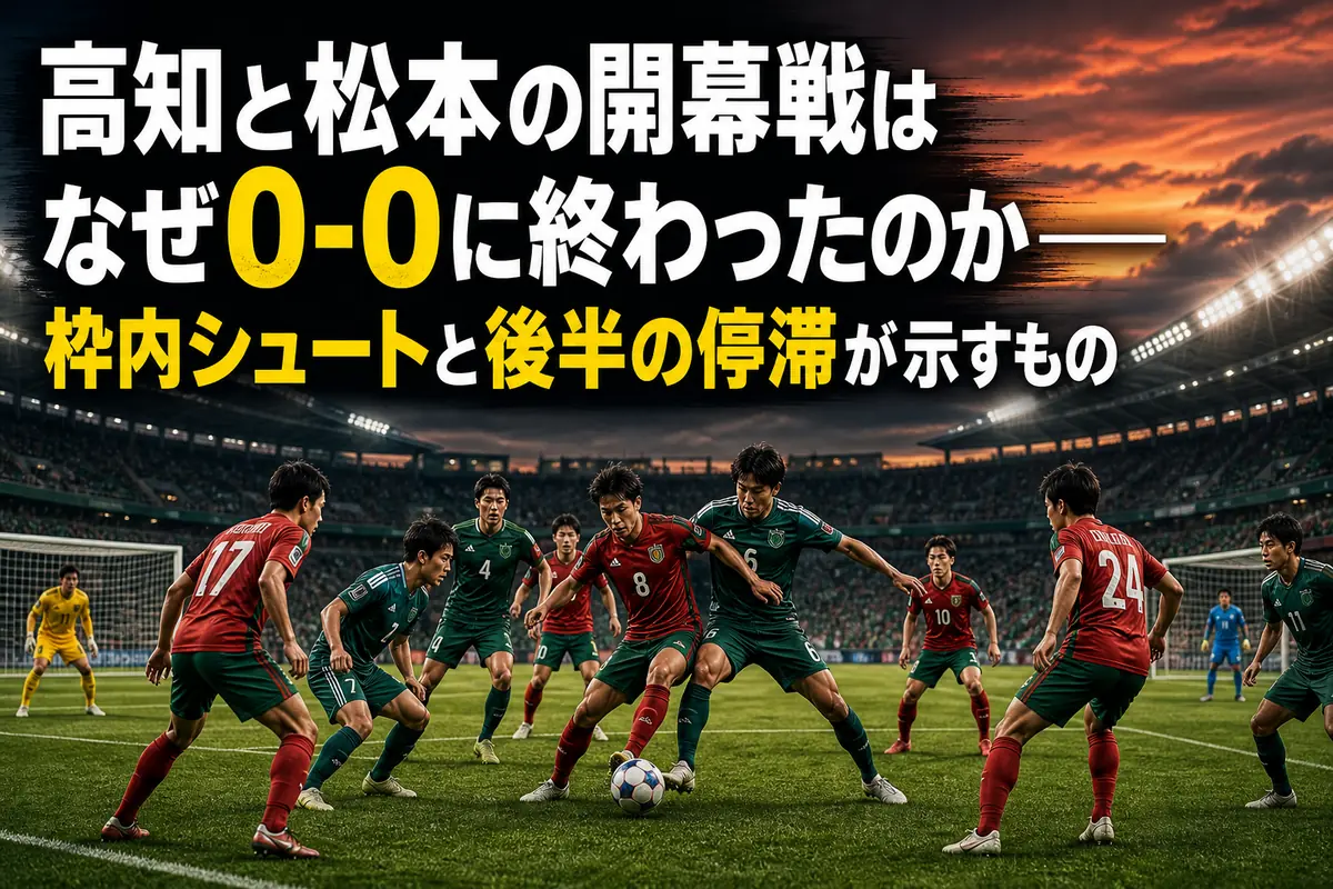 高知ユナイテッドSCと松本山雅FCが開幕戦で競り合うイメージ。