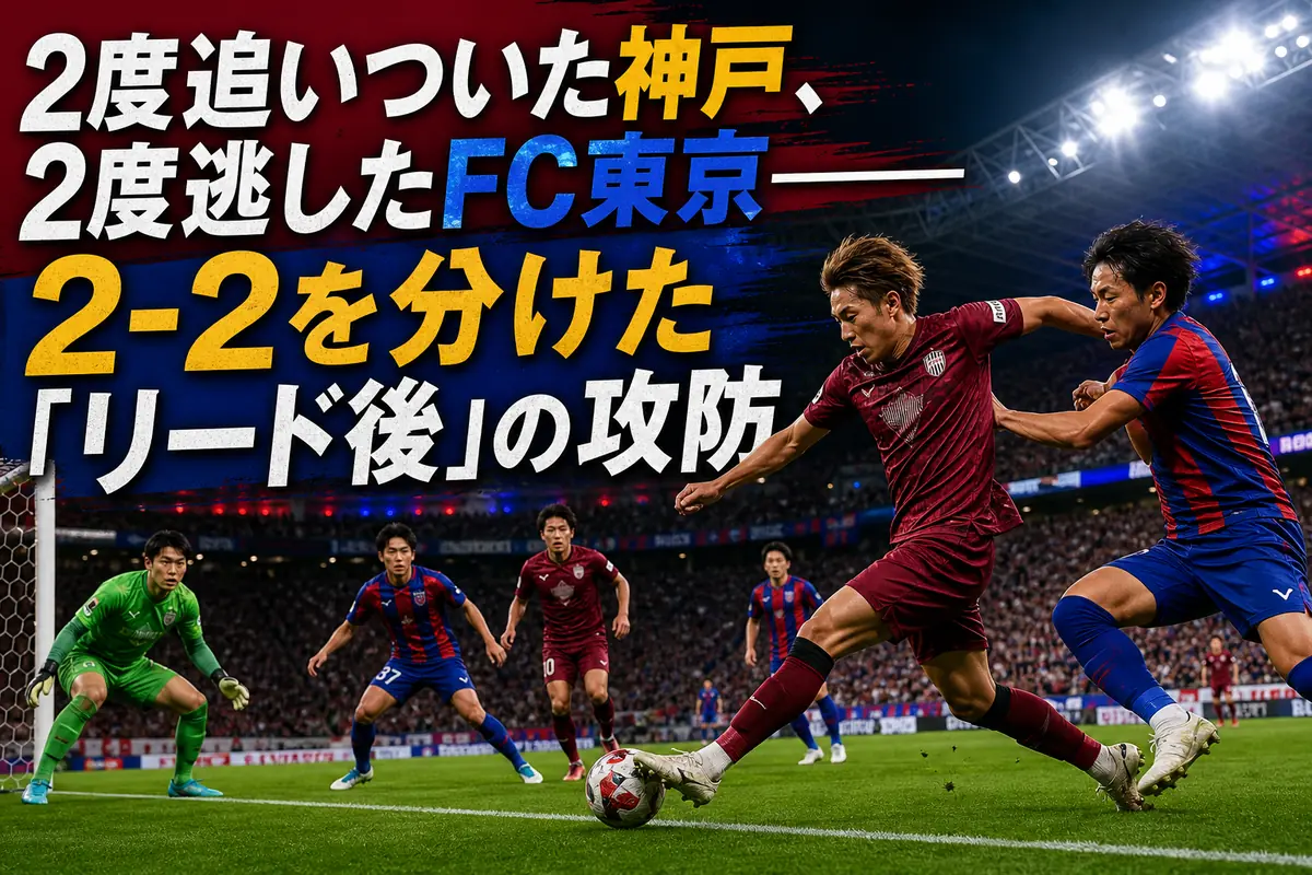 神戸とFC東京がナイトゲームで激しく競り合うイメージ。
