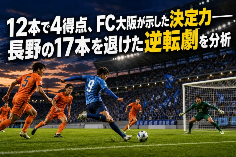 FC大阪とAC長野パルセイロの激しい攻防をイメージしたサッカー場面。
