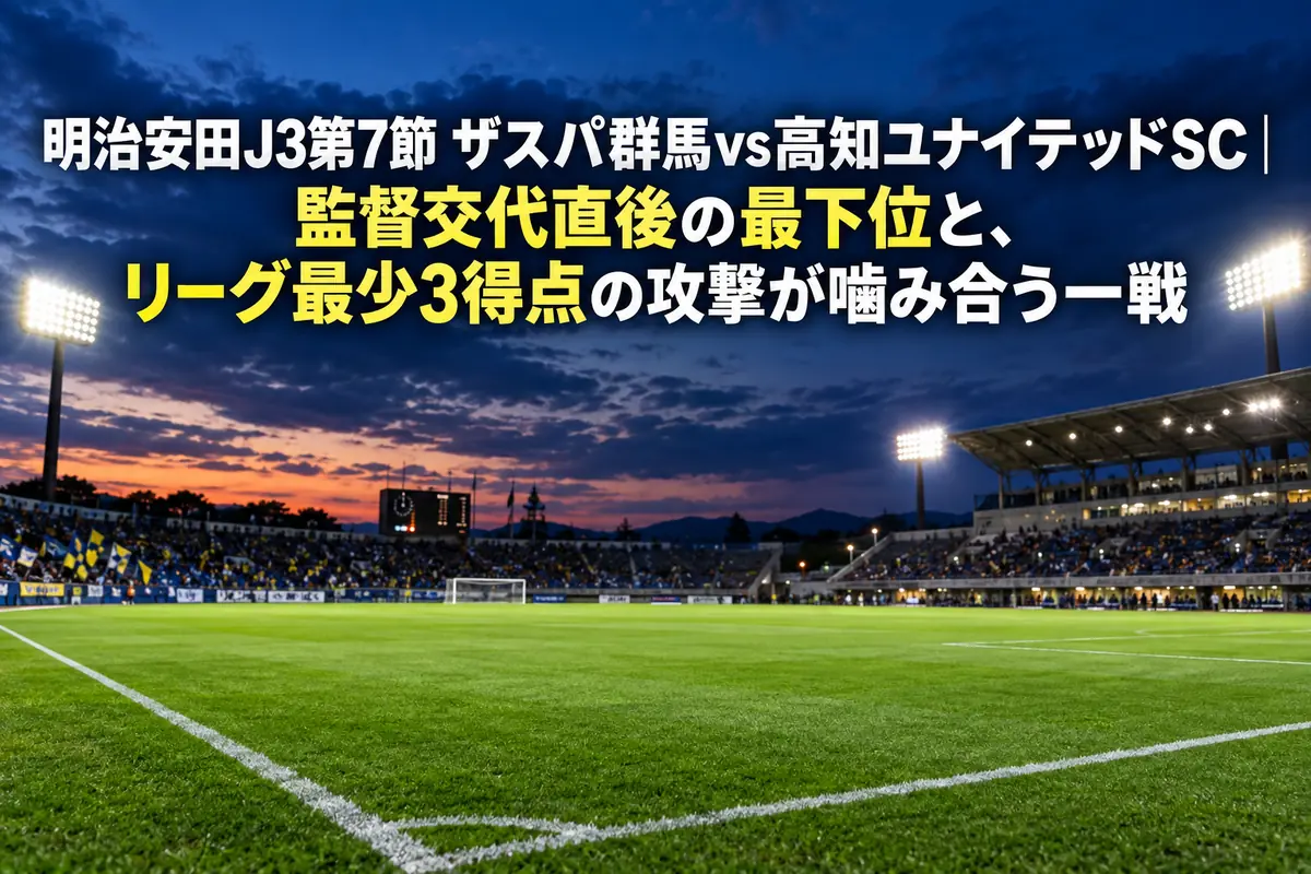 ナイターの照明がともるサッカースタジアムのピッチとスタンド