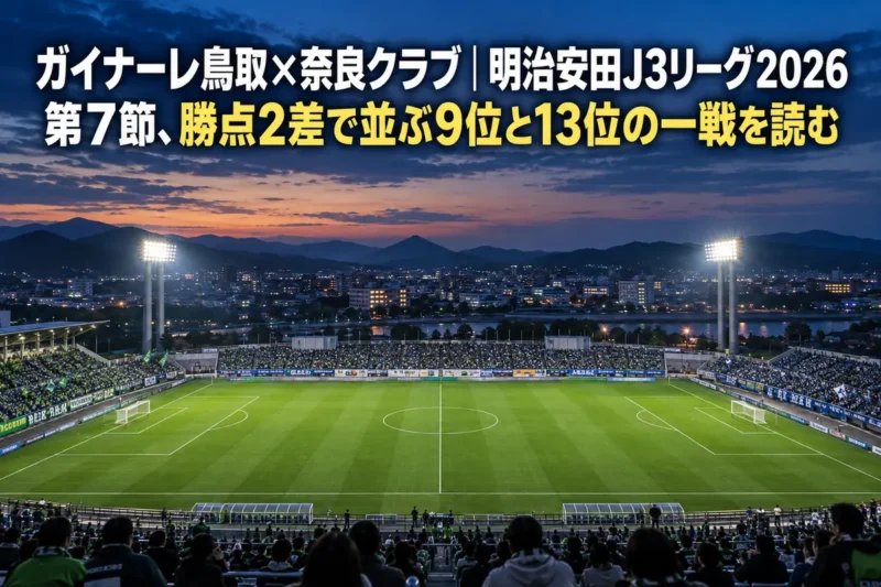ナイター照明に照らされた地方都市のサッカースタジアムのピッチ。