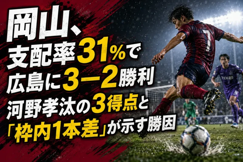 岡山、支配率31％で広島に3―2勝利　河野孝汰の3得点と「枠内1本差」が示す勝因