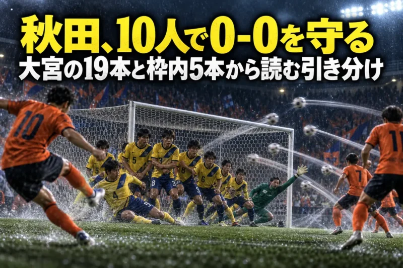 秋田、10人で0-0を守る　大宮の19本と枠内5本から読む引き分け