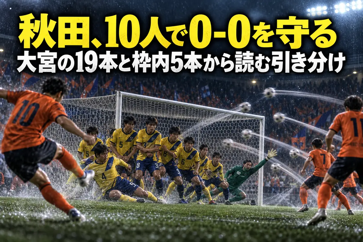 秋田、10人で0-0を守る　大宮の19本と枠内5本から読む引き分け