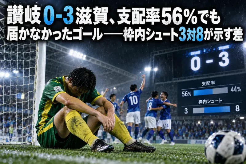 讃岐0-3滋賀、支配率56％でも届かなかったゴール――枠内シュート3対8が示す差