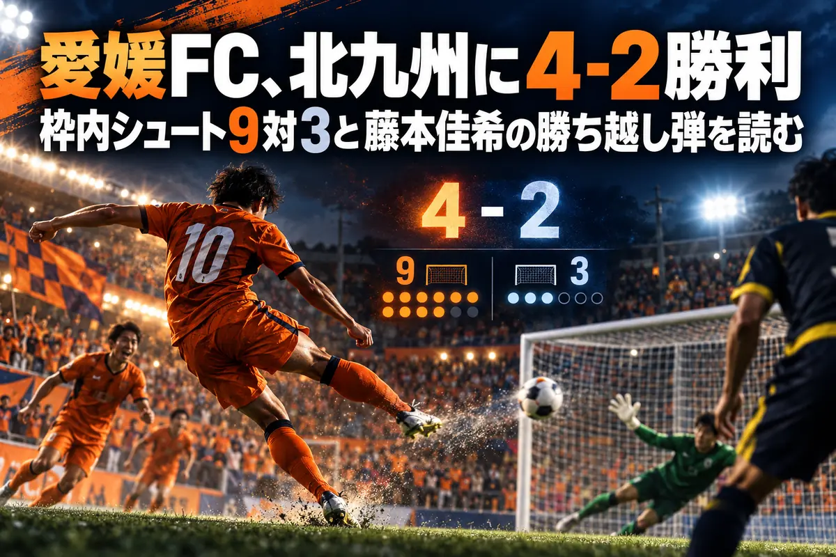 愛媛FC、北九州に4-2勝利 枠内シュート9対3と藤本佳希の勝ち越し弾を読む