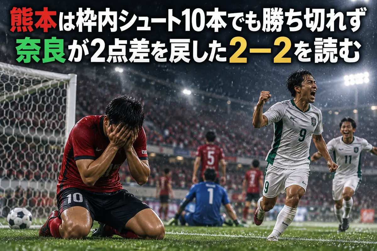 熊本は枠内シュート10本でも勝ち切れず　奈良が2点差を戻した2―2を読む
