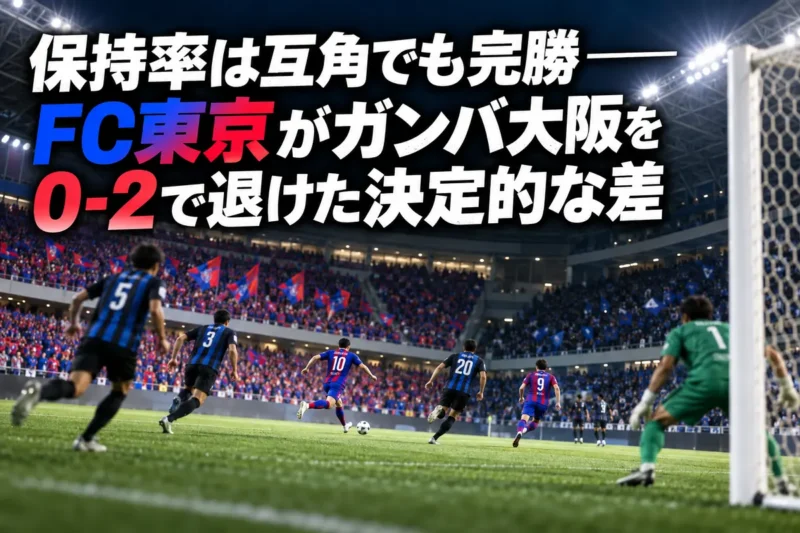 ガンバ大阪とFC東京の試合をイメージしたナイトゲームのサッカー場。