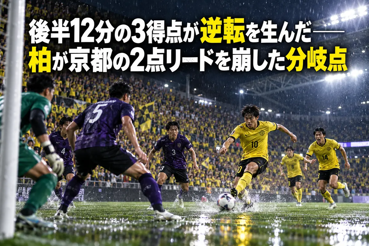京都対柏で後半の逆転劇を象徴する攻防のイメージ。