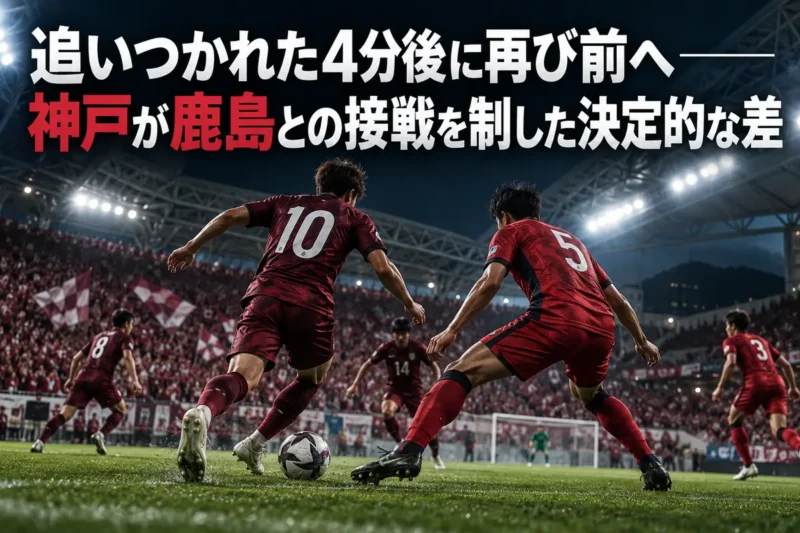 神戸と鹿島の接戦をイメージしたナイトゲームのサッカー場。