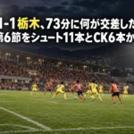 長野1-1栃木、73分に何が交差したのか|J3第6節をシュート11本とCK6本から読む 夜のスタジアムでゴール前の競り合いを迎える、J3リーグの試合シーンのイメージ。