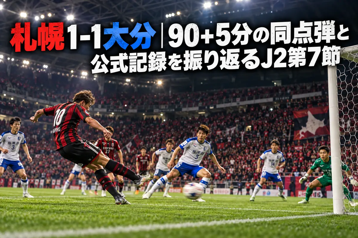 屋内スタジアムの終盤、赤黒のユニフォームの選手がゴール前でシュートを放つ場面