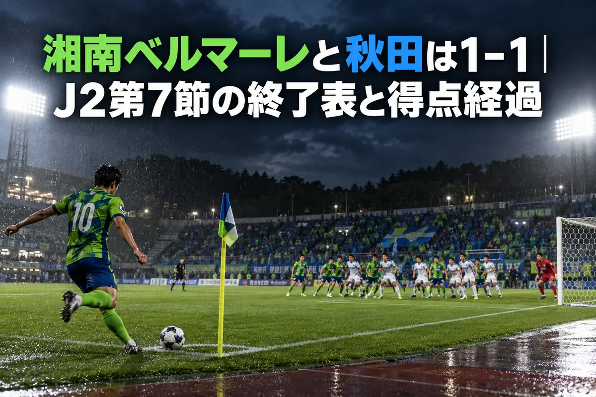 夜のスタジアムでコーナーキックを蹴る直前、ペナルティエリアに選手が密集する場面