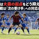 山形は大森の起点をどう抑えるか 札幌戦は「次の受け手」への対応に注目 青い守備陣に対し赤黒の攻撃陣が前線でボールをつなぐサッカーのイメージ。