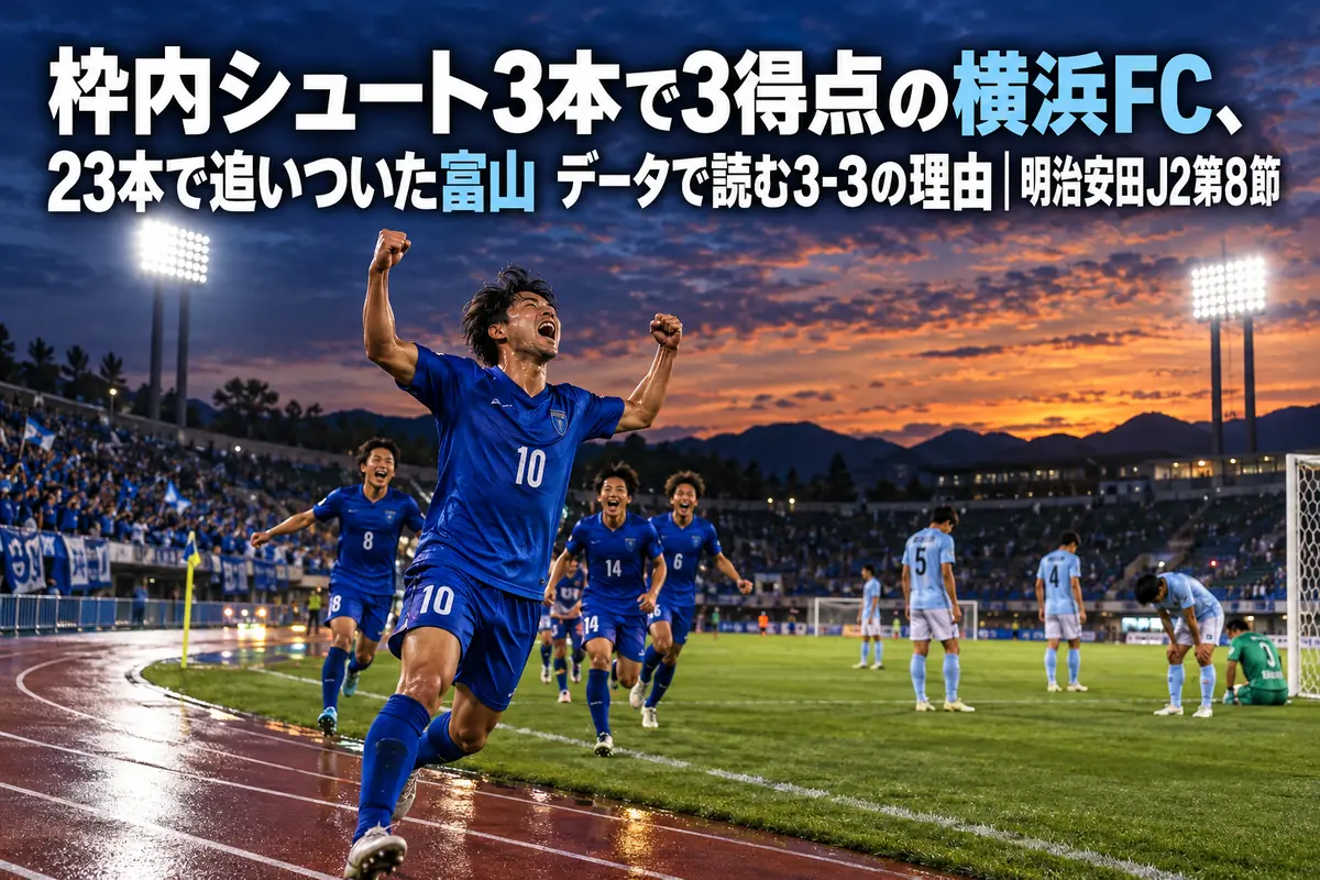 終了間際の同点ゴールに沸くスタジアムのイメージ