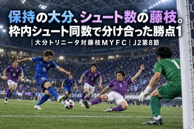 ドームスタジアムで両チームの選手がゴール前でボールを競り合うサッカーの試合の様子